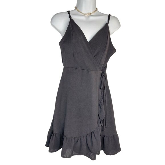 Alliard State Womens Ruffled Hem Wrap Dress V-Neck Sleeveless Black - Picture 1 of 9